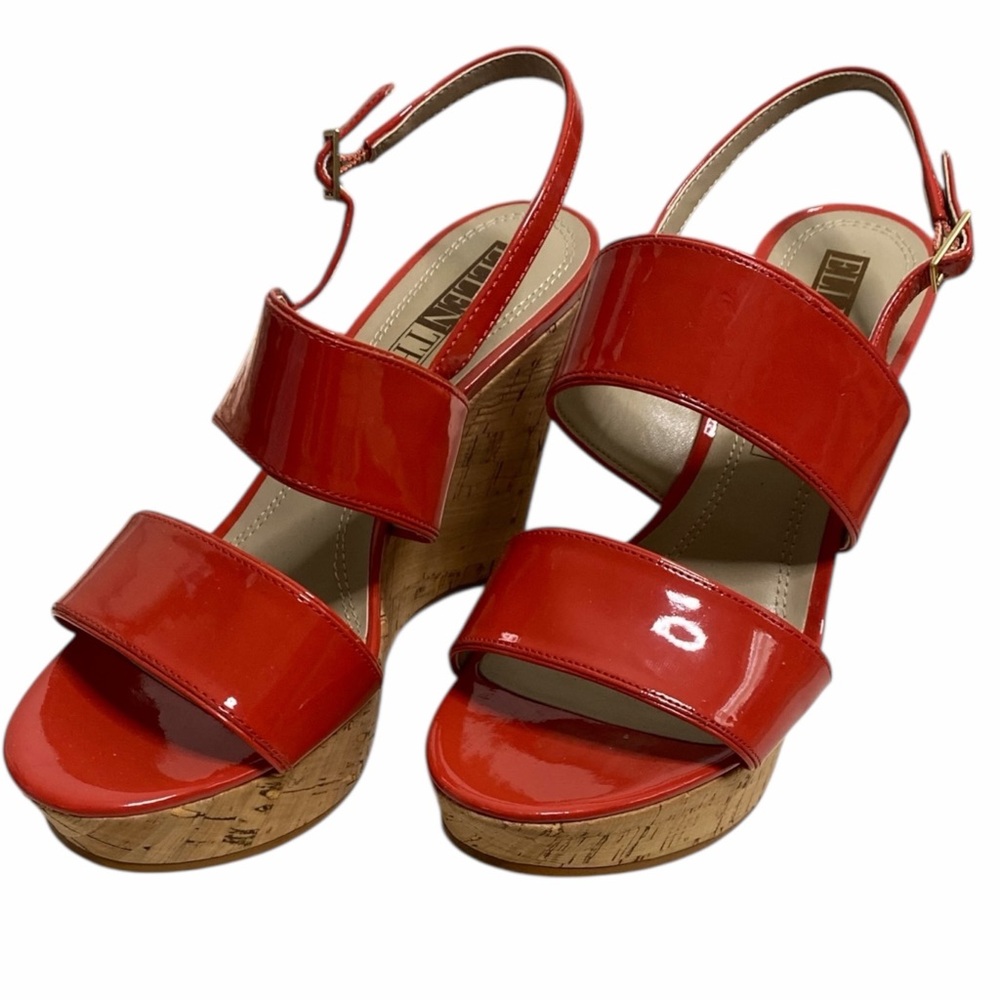 Ellen Tracy Red Patent Wedge Sandals